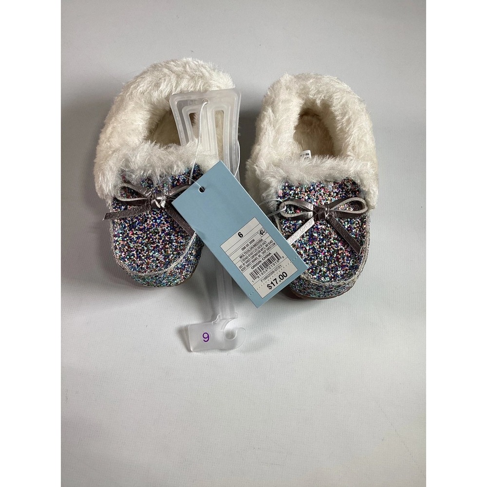 Girls Glitter Bow‎ Slippers Plush Warm Cozy Size 3